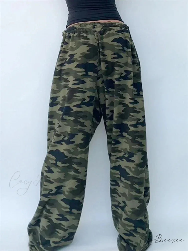 Camo Print Stretch Low Waist Wide Leg Pant pant-250223