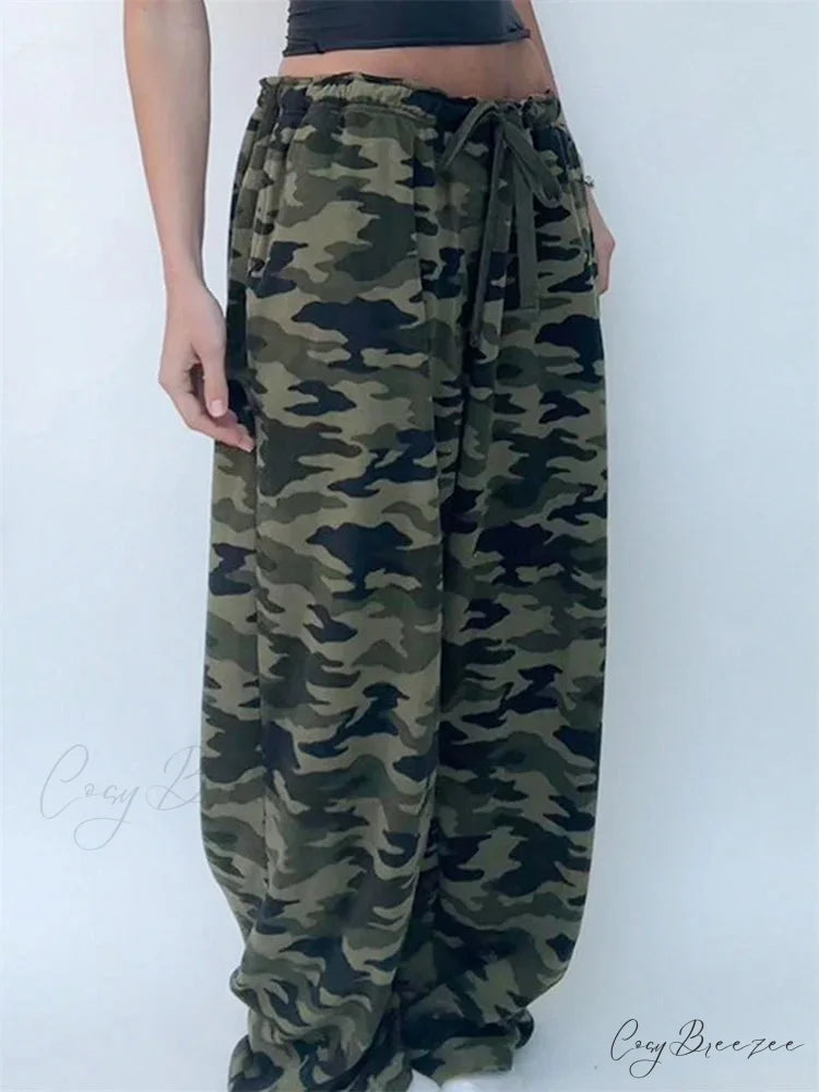 Camo Print Stretch Low Waist Wide Leg Pant pant-250223