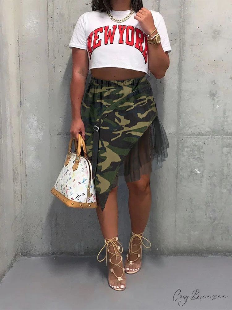 Camouflage Charming Loose Overall Green / S