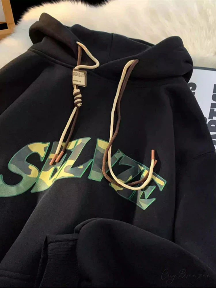 Camouflage Letter Print Punk Y2K Hoodie Black / M(40-45KG) hoodies-241228