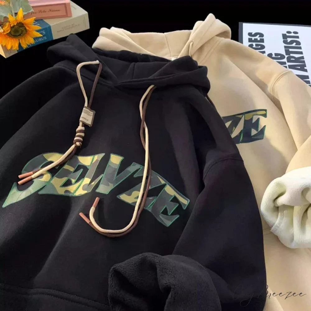 Camouflage Letter Print Punk Y2K Hoodie hoodies-241228