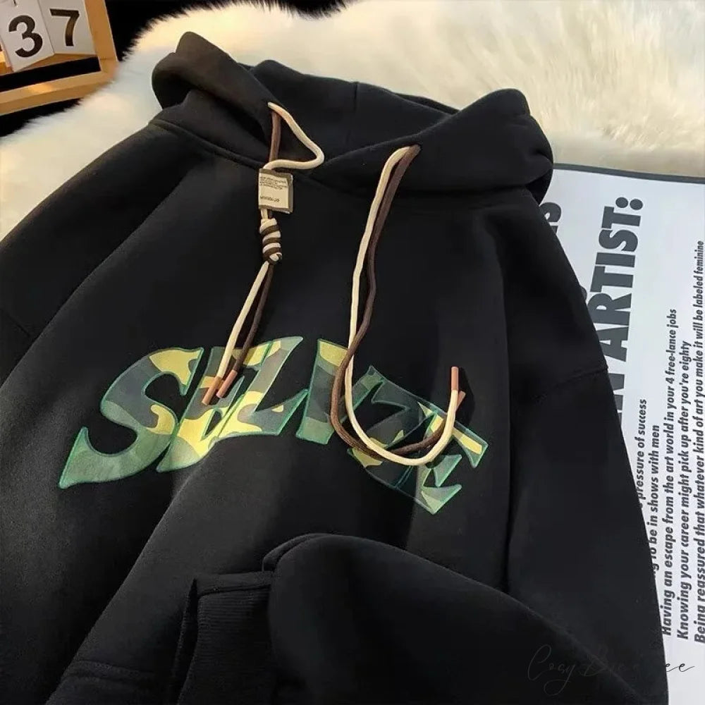 Camouflage Letter Print Punk Y2K Hoodie hoodies-241228