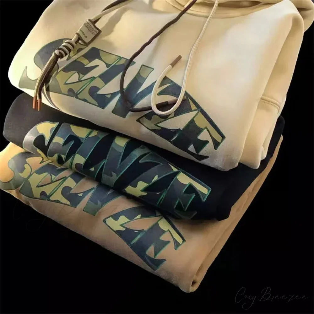 Camouflage Letter Print Punk Y2K Hoodie hoodies-241228