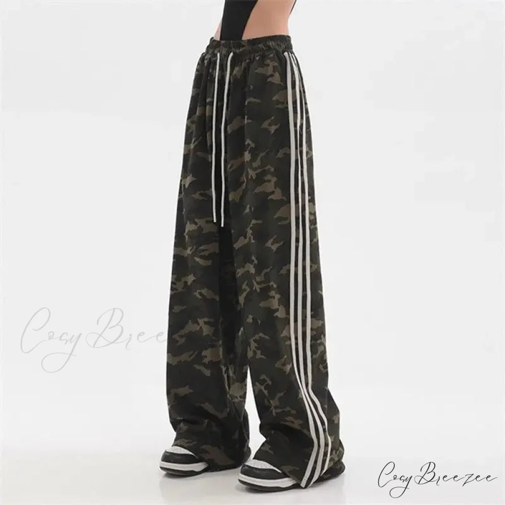 Camouflage Striped Loose Jogging Pants pants-241228