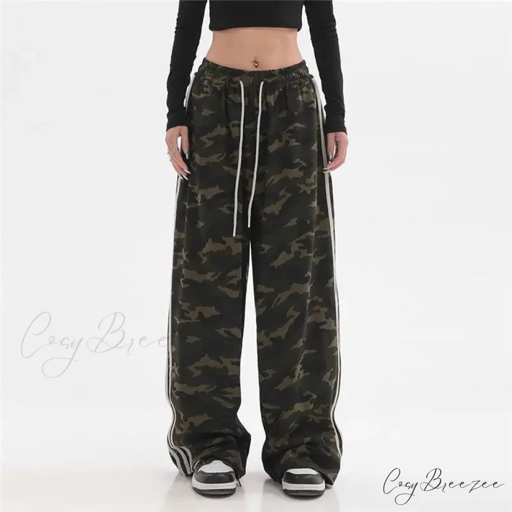 Camouflage Striped Loose Jogging Pants Camouflage / S pants-241228