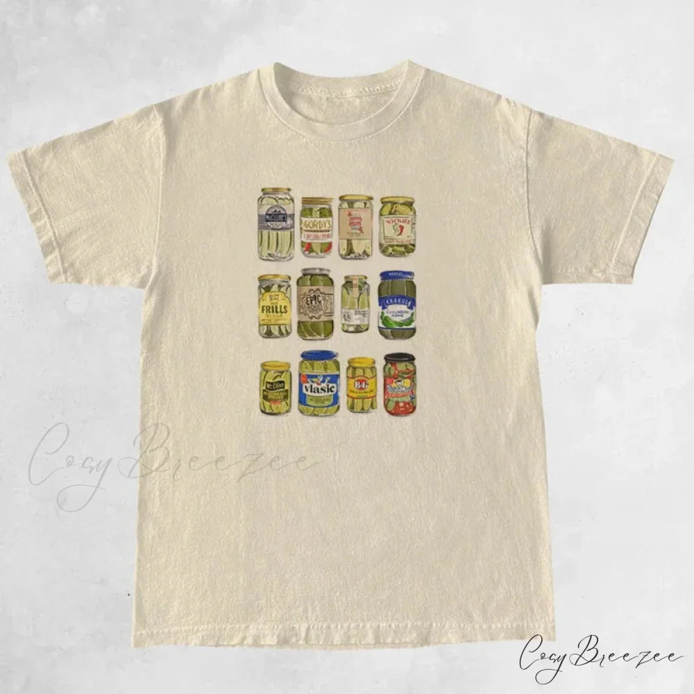Canned Pickles Stylish Graphic Print Tee Khaki / XXL