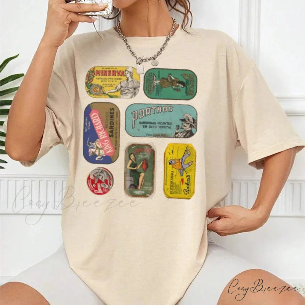 Canned Sardines Fun Foodie Tee Khaki / S t-shirt-250223