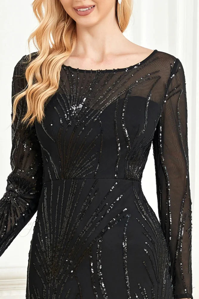Captivating Glam Sequin Trendy Long Sleeve Maxi Dress