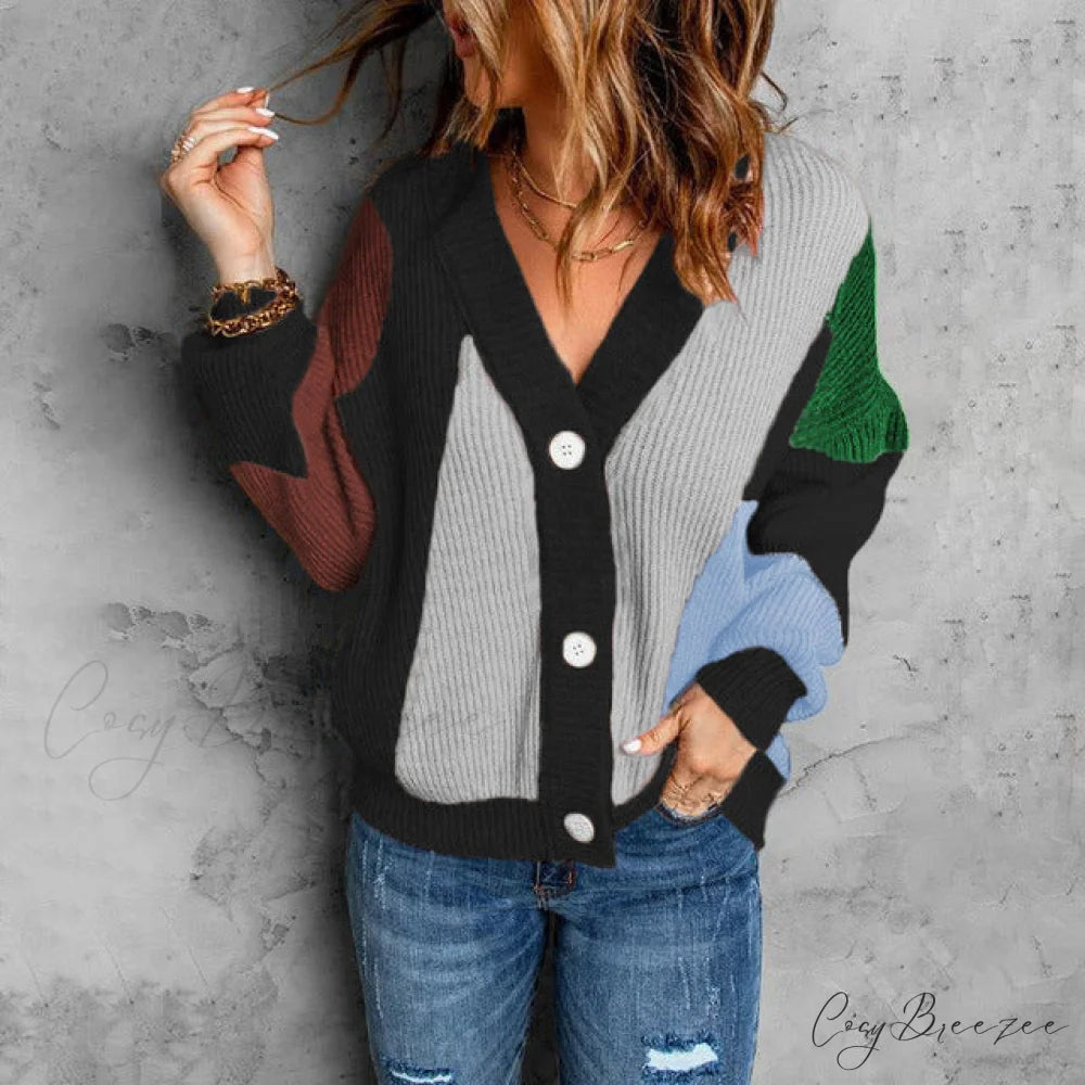 Cardigan Contrast with Knitted Color Black / S