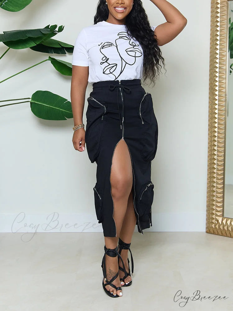 Cargo Pocket Graceful Micro Mini Skirt Black / S