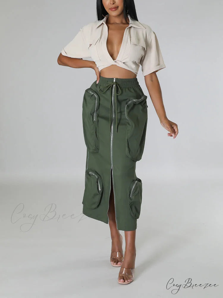 Cargo Pocket Graceful Micro Mini Skirt Green / S