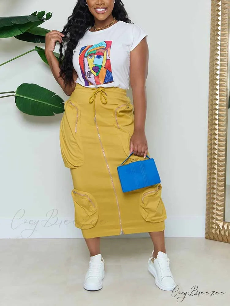 Cargo Pocket Graceful Micro Mini Skirt Yellow / S