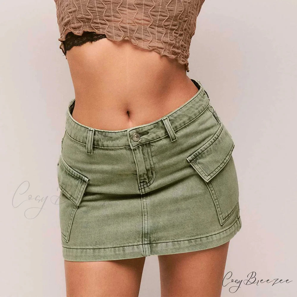 Cargo Pocket Low Waist Skirt green / S skirts-250223