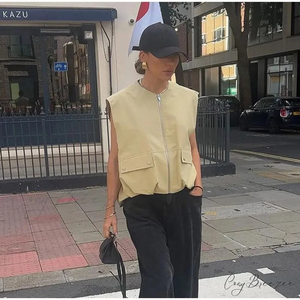 Cargo Pocket Stylish Drawstring Waistcoat