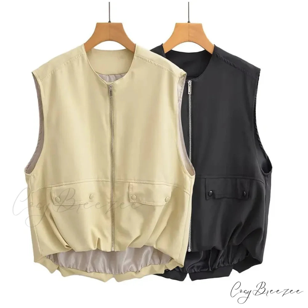 Cargo Pocket Stylish Drawstring Waistcoat