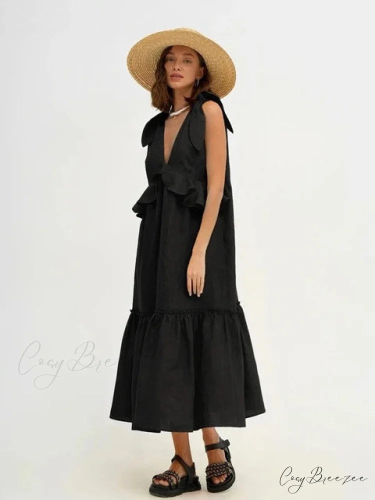 CAROL Elegant MAXI DRESS Black / S