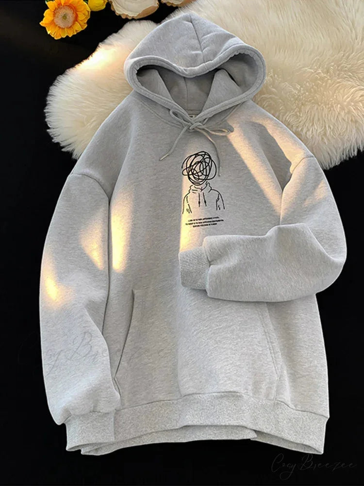 Cartoon Brainstorm Print Hip Hop Hoodie GRAY / M(40-50KG) hoodies-241228