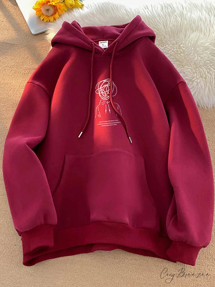 Cartoon Brainstorm Print Hip Hop Hoodie Red / M(40-50KG) hoodies-241228