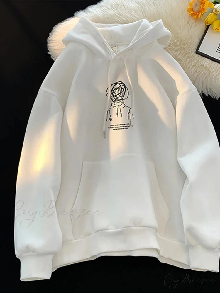 Cartoon Brainstorm Print Hip Hop Hoodie WHITE / M(40-50KG) hoodies-241228