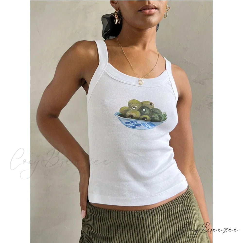 Cartoon Print O-Neck Crop Top croptop-250223