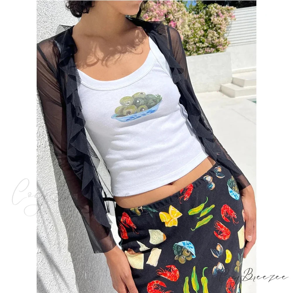 Cartoon Print O-Neck Crop Top croptop-250223