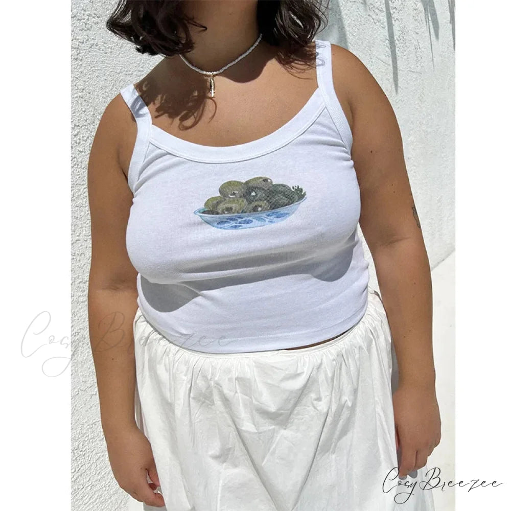 Cartoon Print O-Neck Crop Top white 1 / S croptop-250223