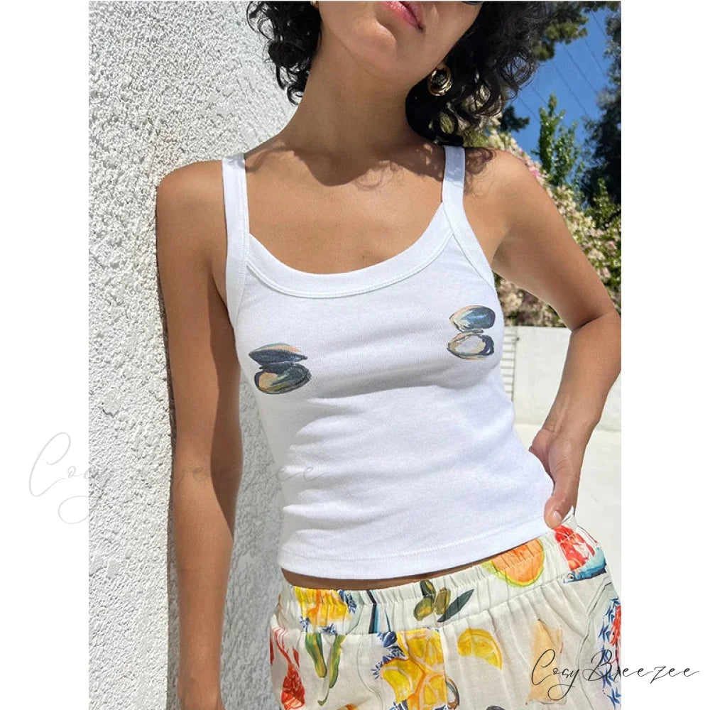 Cartoon Print O-Neck Crop Top white 2 / S croptop-250223