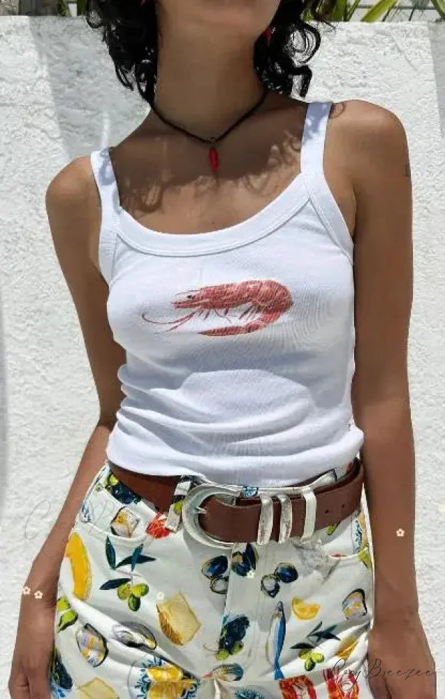 Cartoon Print O-Neck Crop Top white 3 / S croptop-250223