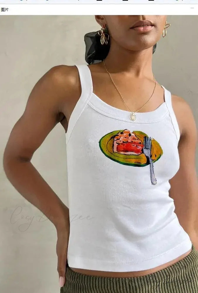 Cartoon Print O-Neck Crop Top white 5 / S croptop-250223