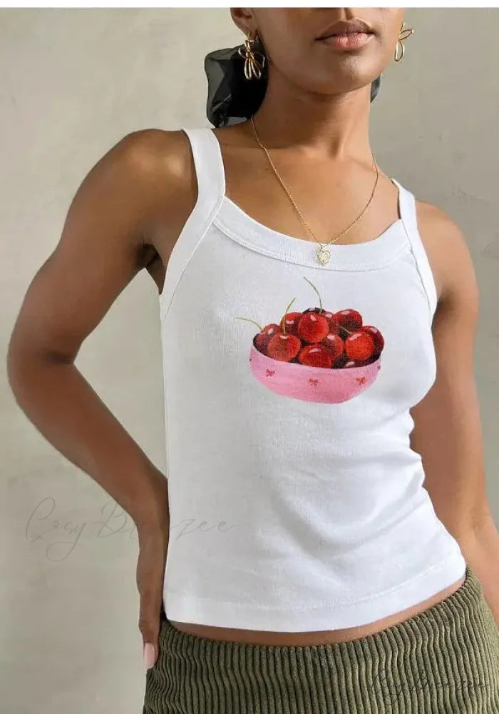 Cartoon Print O-Neck Crop Top white 6 / S croptop-250223