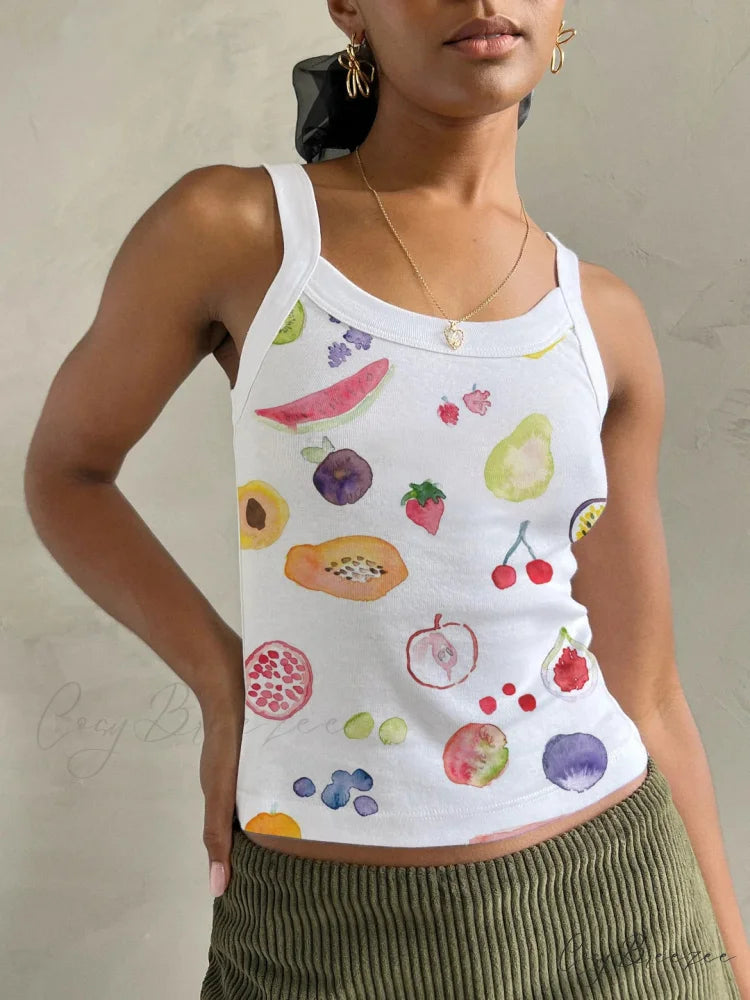 Cartoon Print O-Neck Crop Top white 8 / S croptop-250223