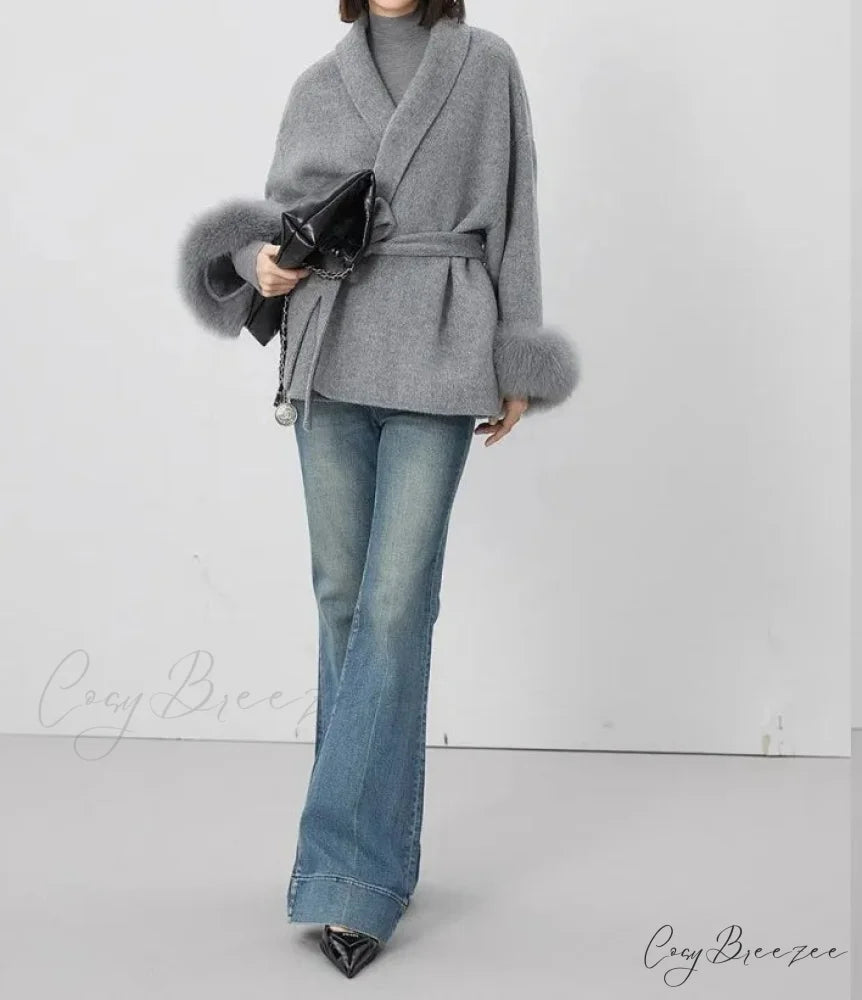 Cashmere Coat With Fur Cuffs Fox Fur Coat overcoats-241228