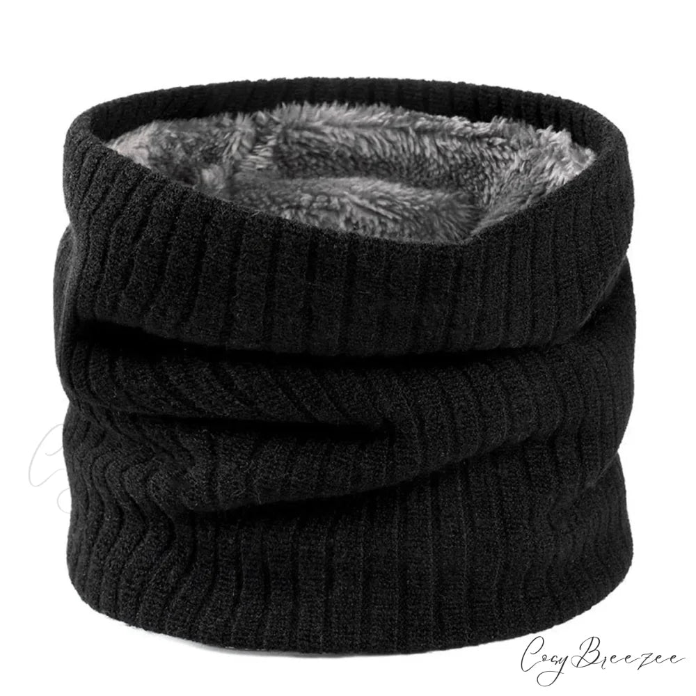 Cashmere Knit Ring Wool Neck Warmer Scarf for Women BLACK