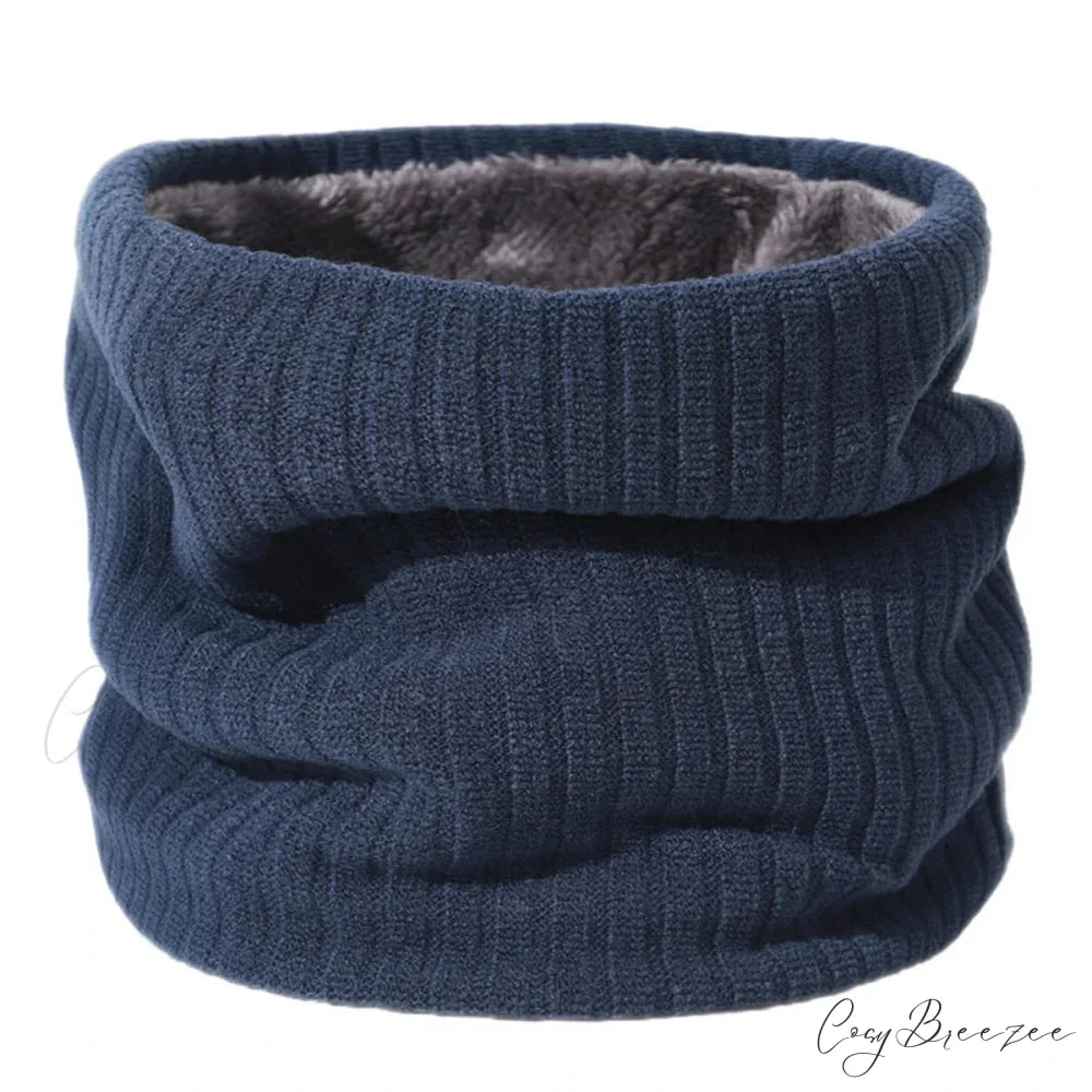 Cashmere Knit Ring Wool Neck Warmer Scarf for Women GREY BLUE