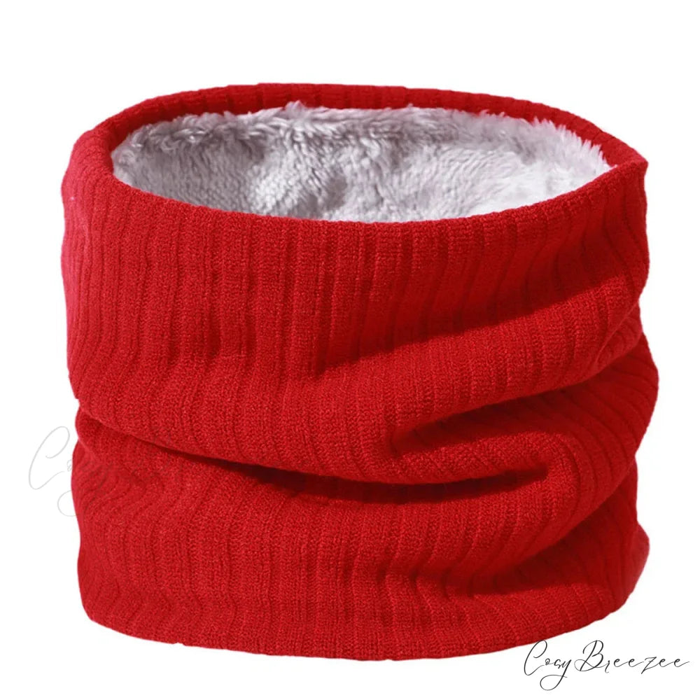 Cashmere Knit Ring Wool Neck Warmer Scarf for Women RED