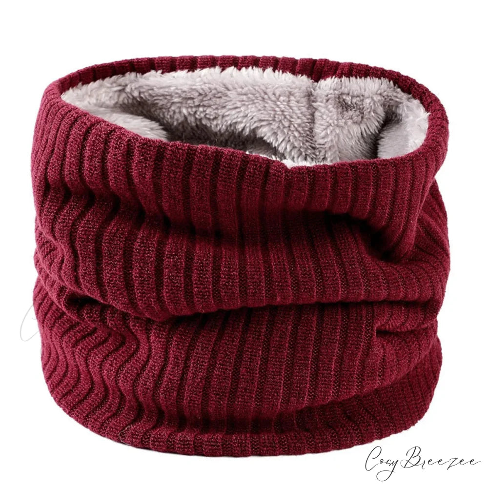 Cashmere Knit Ring Wool Neck Warmer Scarf for Women WINE RED