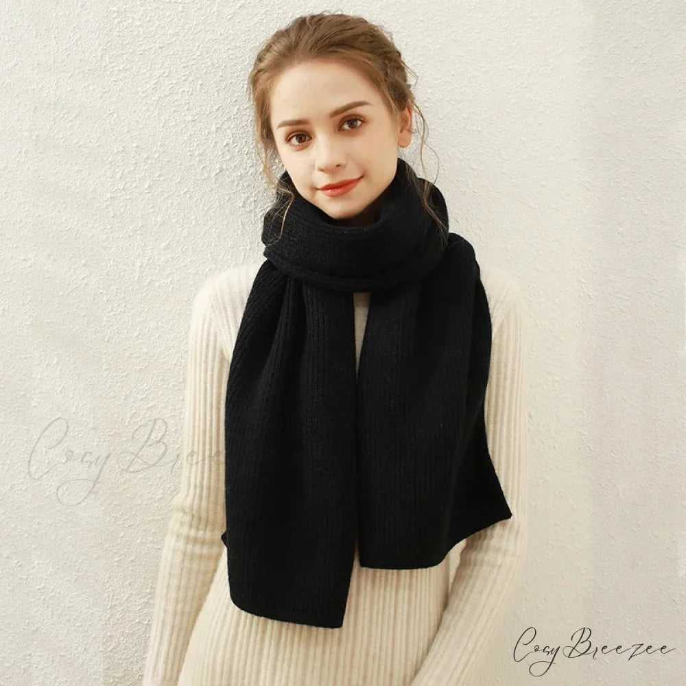 Cashmere Rib Knit Winter Scarf - Long Muffler for Women Black / L170cm W30cm