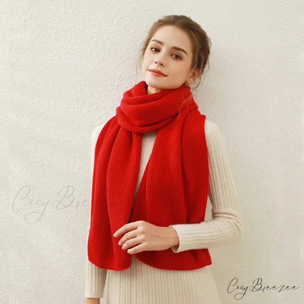 Cashmere Rib Knit Winter Scarf - Long Muffler for Women Flame red / L170cm W30cm