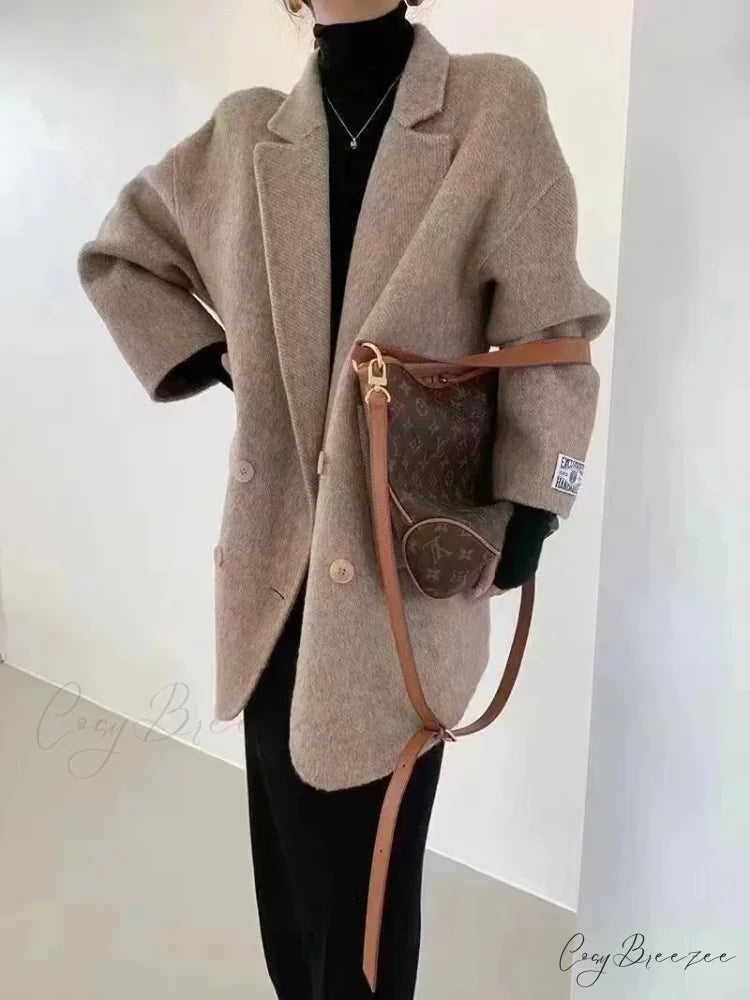 Cashmere Turn-Down Woolen Coat khaki Coat / S overcoats-241228