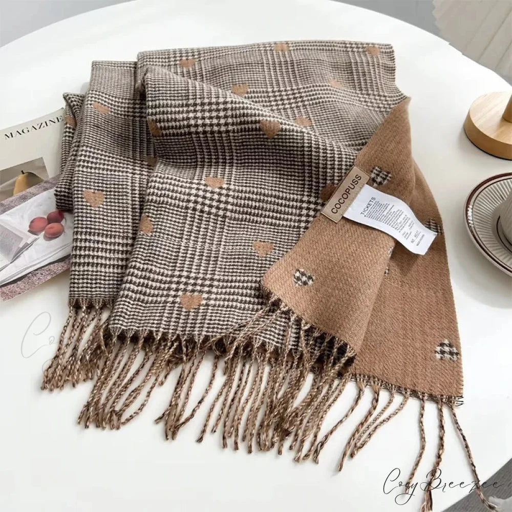 Cashmere Winter Plaid Pashmina Scarf coffee 1 scarf-241228