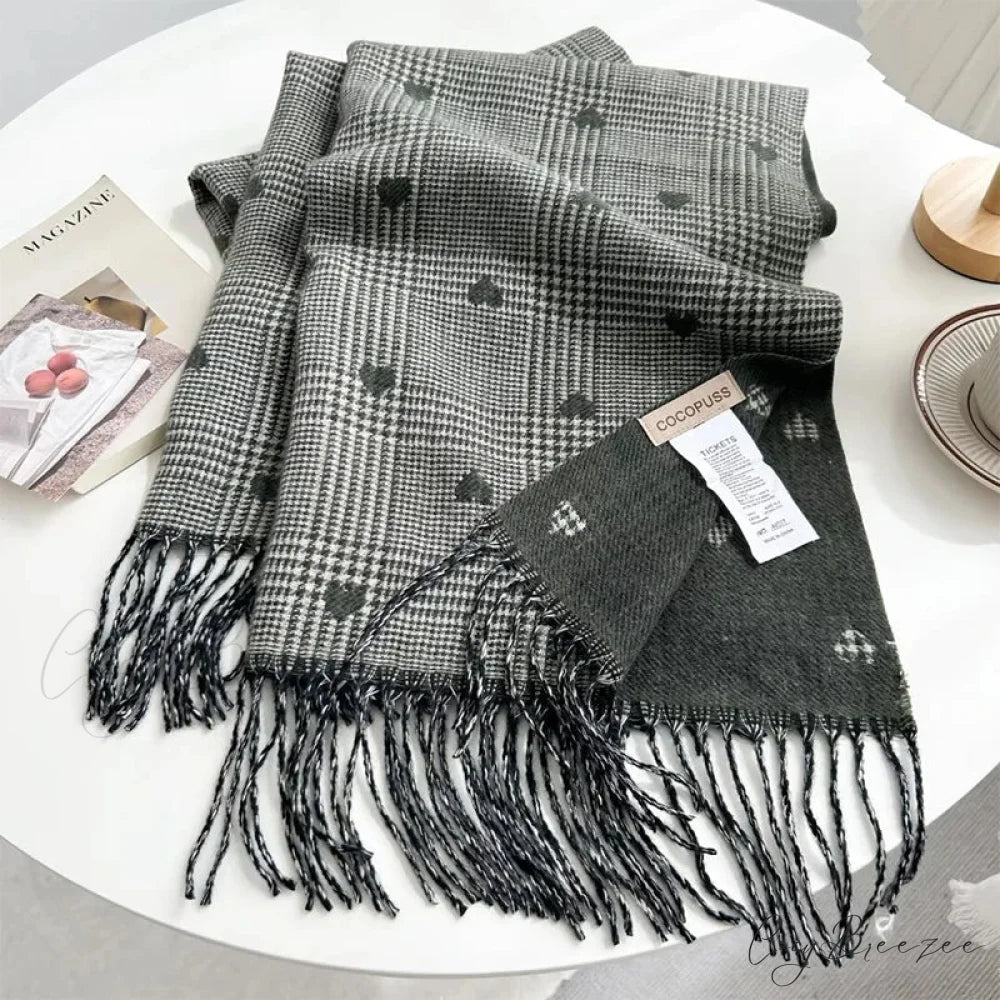 Cashmere Winter Plaid Pashmina Scarf grey scarf-241228