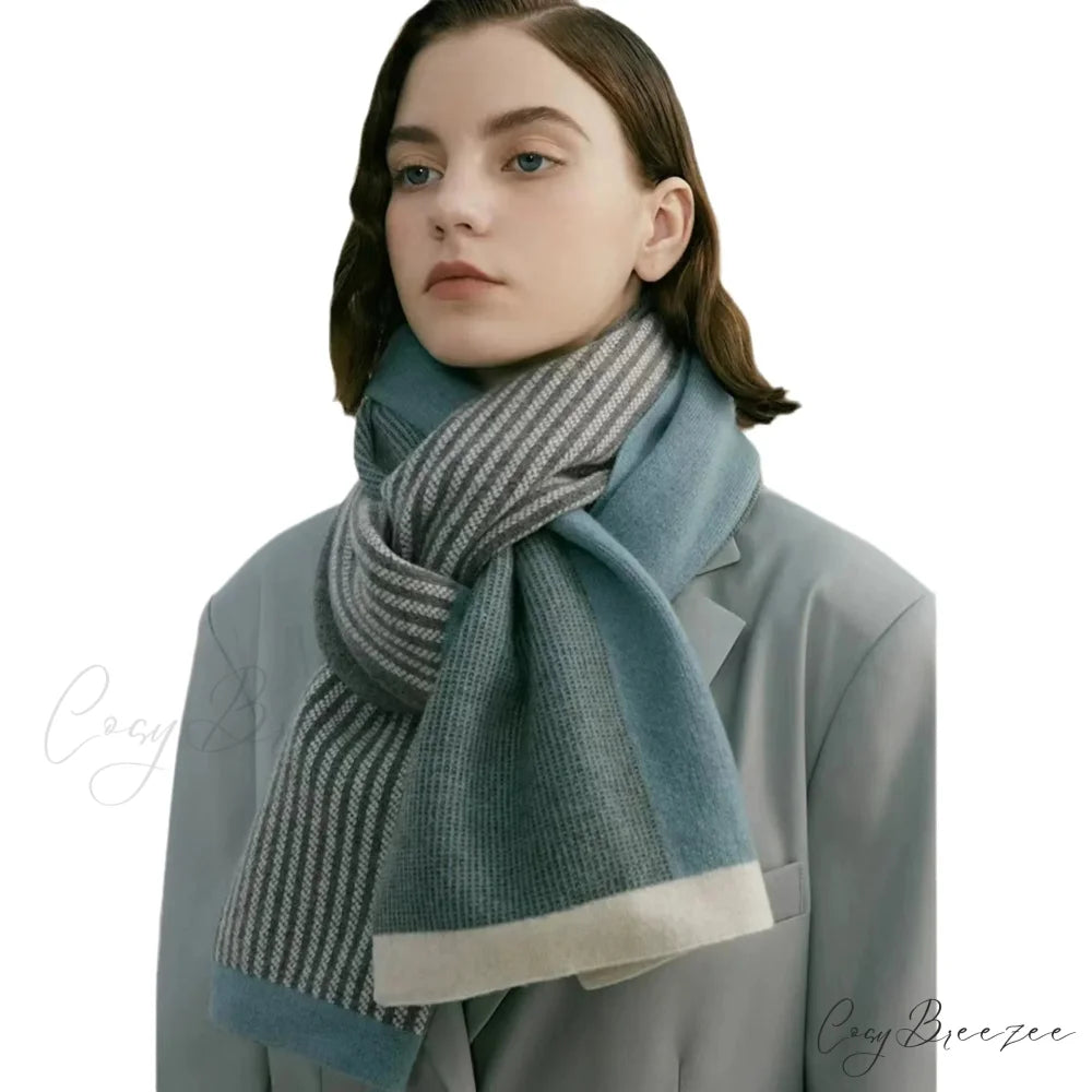 Cashmere Winter Scarf for Women - Designer Knit Warmth blue / L180cm W32cm