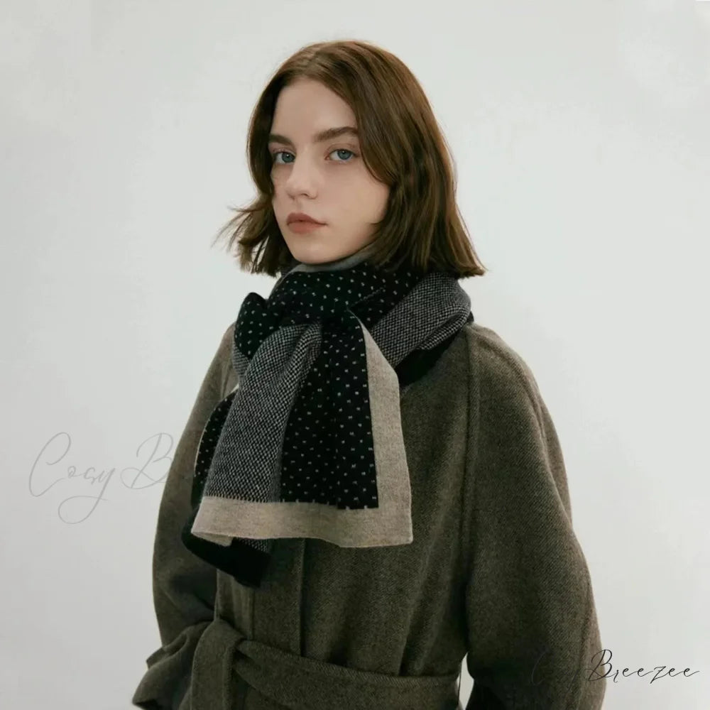 Cashmere Winter Scarf for Women - Designer Knit Warmth Dot-black / L180cm W32cm