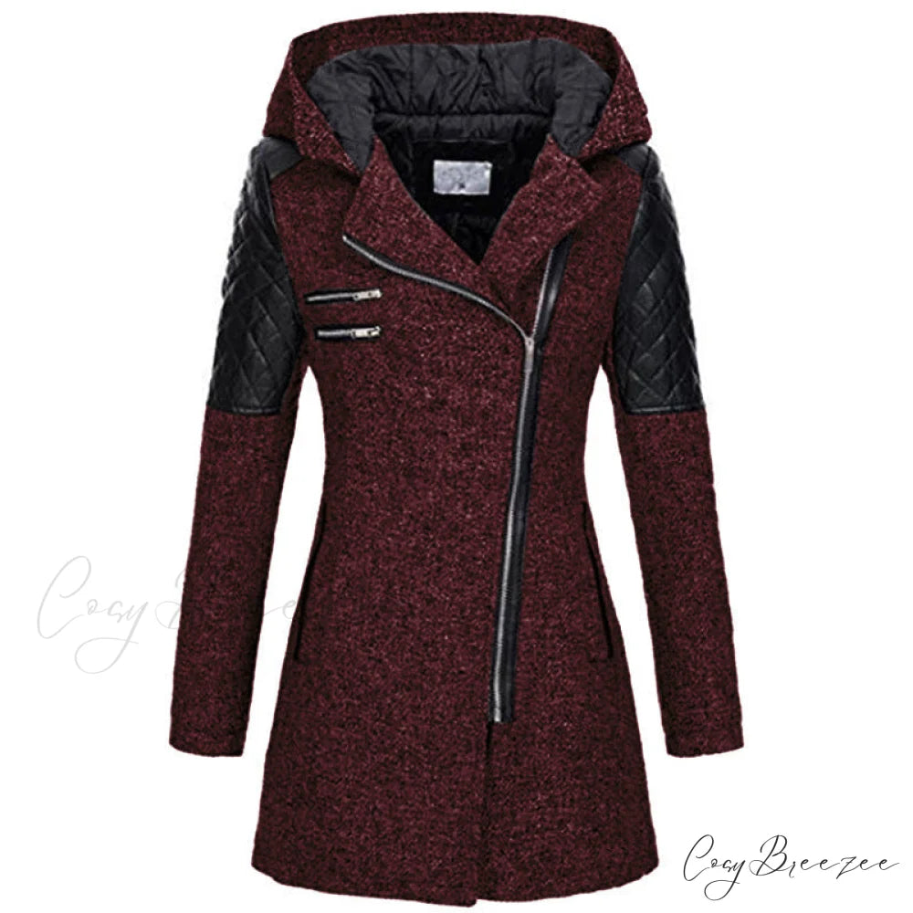 Casual Coat Patchwork Stylish for Wear Wine Red / S