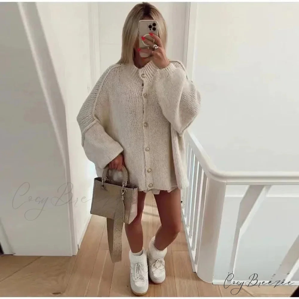 Casual Cozy Loose O-neck Elegant Solid Comfortable Lantern Sleeve Stylish Sweater