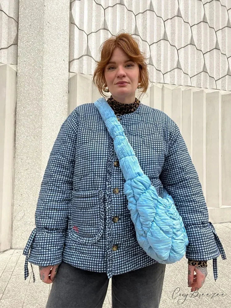 Casual Double-side Printed Lace Up Cotton Elegant Single Breasted Pockets Ruffles Coat