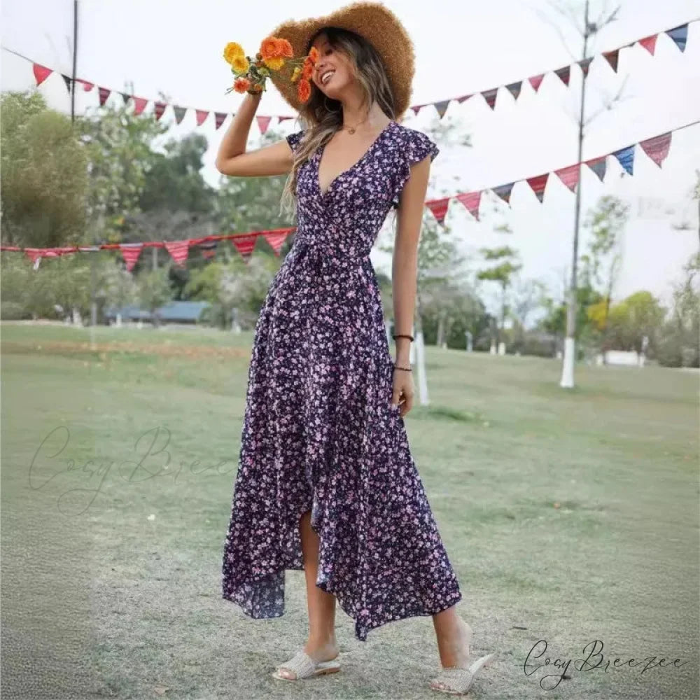 Casual Fitted Floral Print Dress oldfloraldress-250126