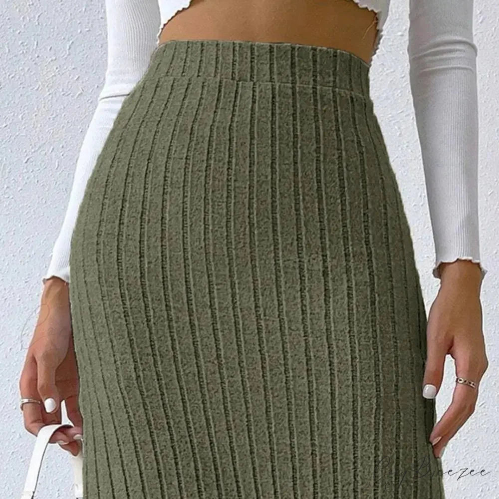 Casual High Waist Sexy Knitted Elegant Solid Long Autumn Winter Fashionable Skirt