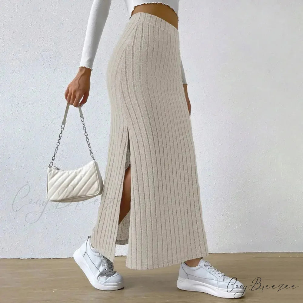 Casual High Waist Sexy Knitted Elegant Solid Long Autumn Winter Fashionable Skirt