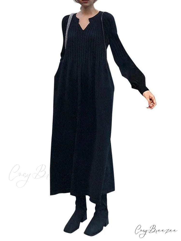 Casual Long Sleeves Solid Modern Color High-Neck Mini Dresses
